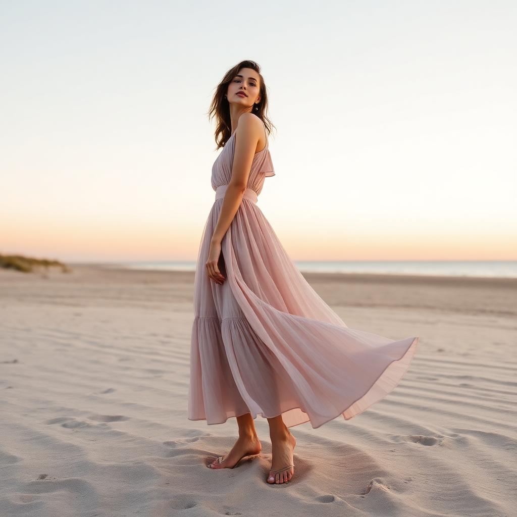 Vestido colorido fluido em tons suaves